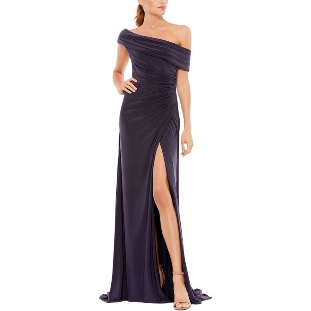 Mac Duggal Womens Foldover Column Gown, Grey